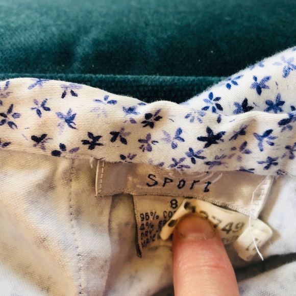 Stretchy Cotton Blue Floral Pedal Pushers Small Side Zipper SPORT - Picture 2 of 12